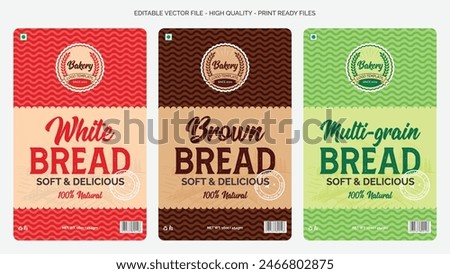 Bread packaging design template, bread and bakery products logo design sticker label design, fresh white brown and multigrain bread labels design editable vector print ready template file download