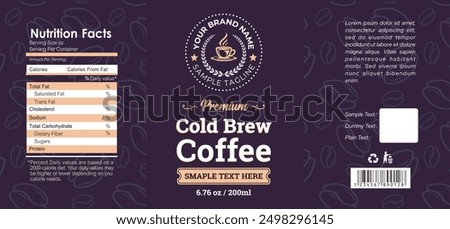 Cold brew Coffee Label Design, Coffee drink bottle label design with layout, Minimalist Cold Brew Coffee label print ready editable template download