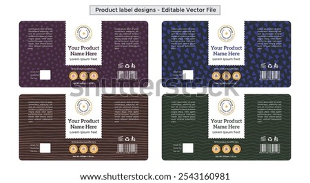 Product label design template hand drawn pattern texture cosmetic labels editable vector file for printing supplement packaging design food packaging jar labels pills bottle label design illustration