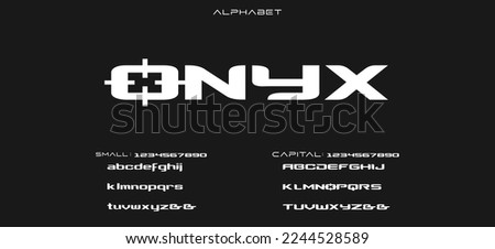 Onyx Abstract Quality font alphabet. Minimal modern urban fonts for logo, brand etc. Typography typeface with small and capital  alphabet and number. vector illustration