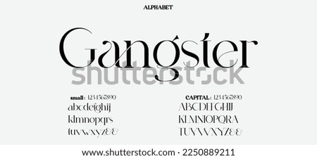 Gangster Abstract Quality font alphabet. Minimal modern urban fonts for logo, brand etc. Typography typeface with small and capital  alphabet and number. vector illustration