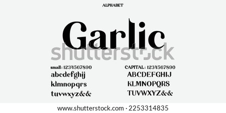 Garlic Abstract Quality font alphabet. Minimal modern urban fonts for logo, brand etc. Typography typeface with small and capital  alphabet and number. vector illustration
