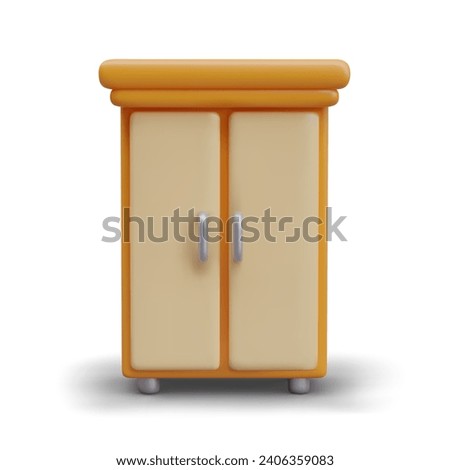 Closed wardrobe, front view. Furniture store template. Unmarked surface, mockup. Equipment for storing clothes and things. Realistic modern illustration