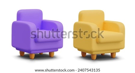 Side view on modern armchair for home. Collection of models for interior composition. Soft home furniture. Vector illustration in 3d style with white background