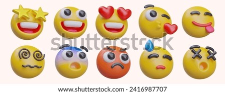 Set of realistic emoticons, angle view. Vector heads with emotions looking in certain direction. Templates for advertising, demonstration of reaction to product, text, action