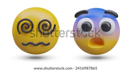 Dizzy and scared face. Ball with blue forehead, spiral eyes. Set of 3D emoticons in cartoon style. Colored heads for quick reactions in online communication