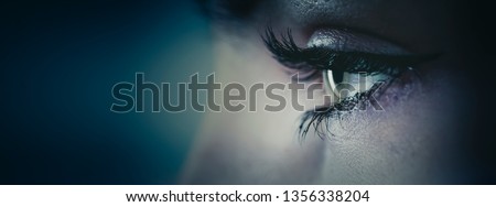 Similar – Image, Stock Photo Super close up portrait of a Young bearded hipster man, yearning while touching his head with the hands and closing eyes mental health and depression