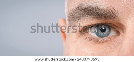 Similar – Image, Stock Photo Super close up portrait of a Young bearded hipster man, yearning while touching his head with the hands and closing eyes mental health and depression