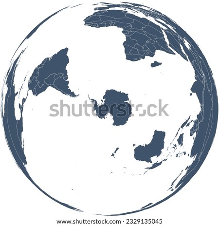 World Map with Countries in NSIDC EASE Grid South Lambert Azimuthal Equal Area