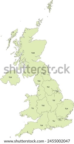 Europe United Kingdom ITL1 International Territorial Levels Level 1 (January 2021) map with Codes