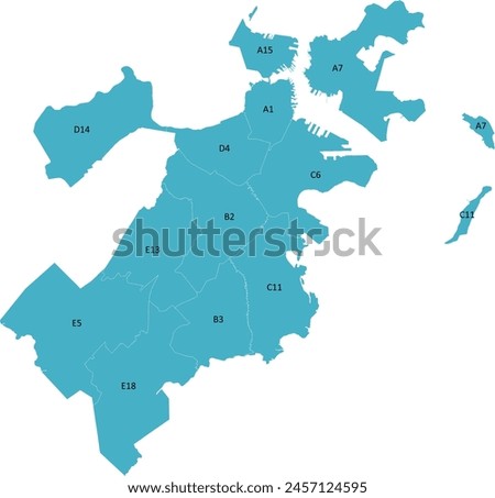 US Massachusetts Boston map with police districts