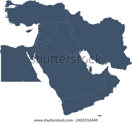 Middle East map with county shape in single color