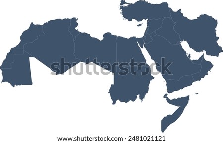 Middle East and North Africa MENA map with Countries Often included in single color