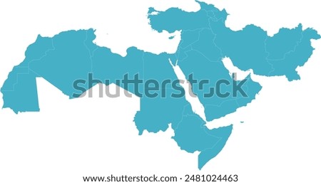 Middle East and North Africa MENA region map with Countries not included in single color