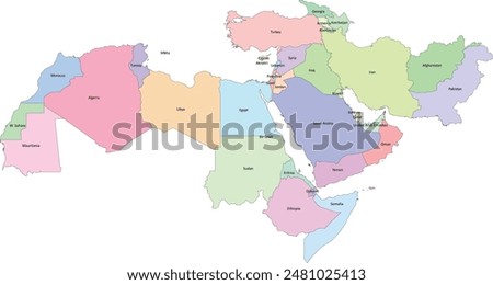 Middle East and North Africa MENA region map with names of Countries not included