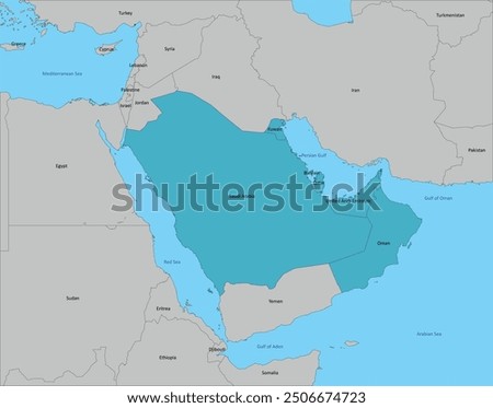 GCC-Gulf Cooperation Council map with Middle East and Sea background