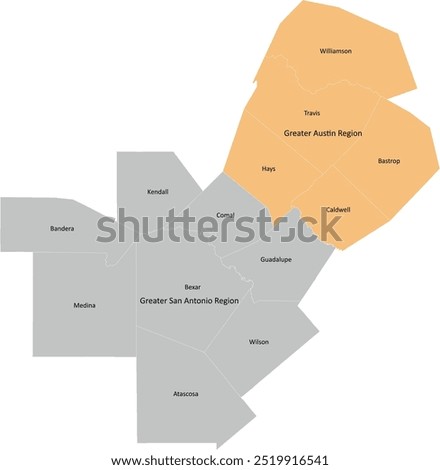 US Texas San Antonio–Austin metroplex map with counties