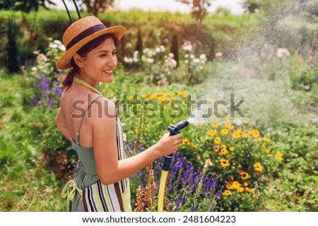 Similar – Image, Stock Photo Woman with water hose