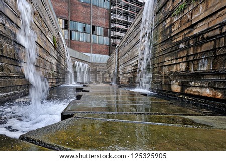 water treatment station and water cascades park - industrial landscape