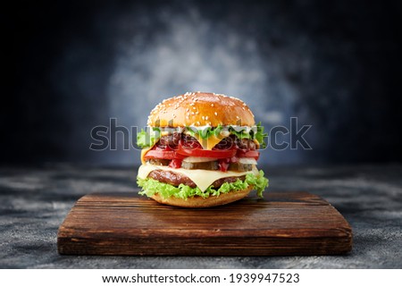 Similar – Image, Stock Photo Hamburger with ketchup and herbs