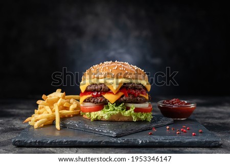 Similar – Image, Stock Photo Hamburger with ketchup and herbs