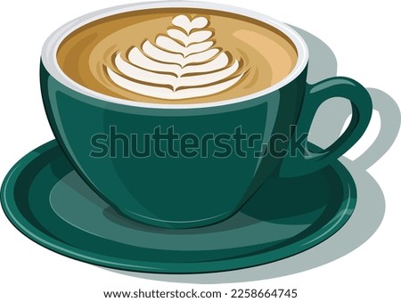 Flat White Coffee with Latte Art in Green Mug