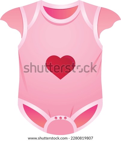 Pink cartoon baby girl bodysuit with a heart. Baby clothes store, newborn, childbirth, baby care, babyhood, childhood concept, gender reveal. Isolated vector illustration.