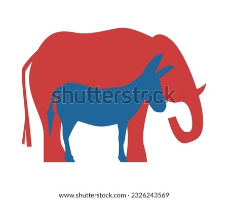 Elephant and donkey. Clipart for voting 2024 presidential election. Isolated vector on white background.