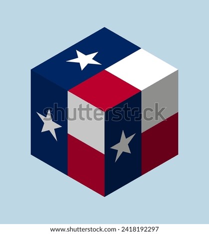 Isometric cube with flag of Texas USA.