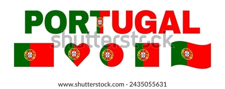 Flag of Portugal. Rectangle, square, round, heart and wavy shapes.	
