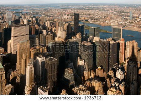 View from the top of Empire State Building with his shadow on the right corner, New York City