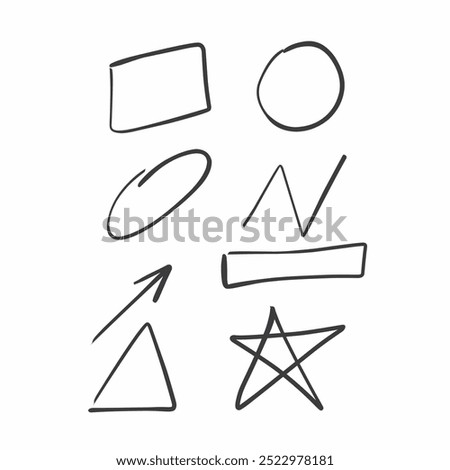 Set of abstract shapes elements of circles, squares, triangles, straight lines