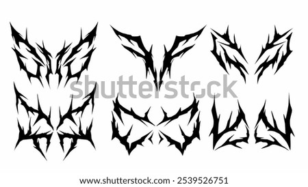 set of tribal style vector tattoo designs with sharp, symmetrical, and jagged patterns, creating a bold and edgy look.