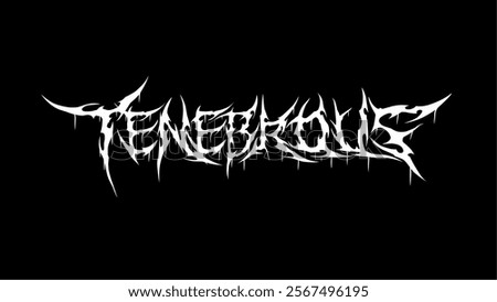 Tenebrous text typography vector design sharp and spiky in black and white. Perfect for dark themes, metal band merchandise, album covers, or horror inspired projects