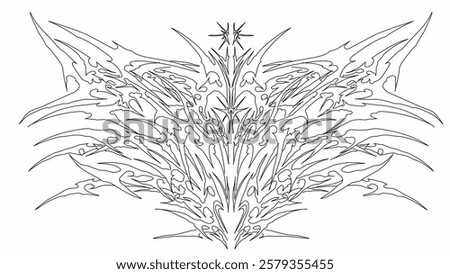 symmetrical tribal gothic style vector design with sharp, flowing lines. blackwork illustration. Great for tattoos, metal band logos, album covers, and t-shirt dark themed designs