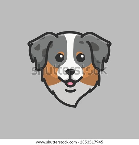 Cute avatar australian shepherd head simple cartoon vector illustration dog breeds nature concept icon isolated