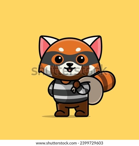 Cute thief red panda cartoon vector illustration animal proffession concept icon isolated