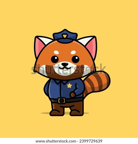 Cute police red panda cartoon vector illustration animal proffession concept icon isolated