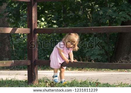 Similar – Image, Stock Photo Girls climb a fence in the spring in the garden.The concept of childhood, cheerfulness, carefree.