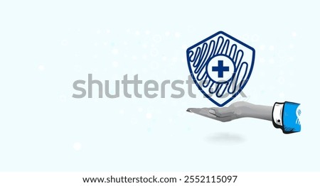 Life insurance symbol. Virus protection. Protection shield with medical cross sign. Healthcare, Medical services. Collage Art Vector illustration