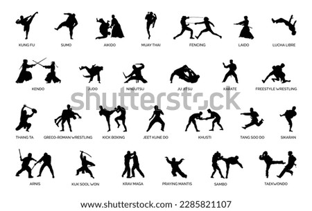 Types of Martial Arts Silhouettes.