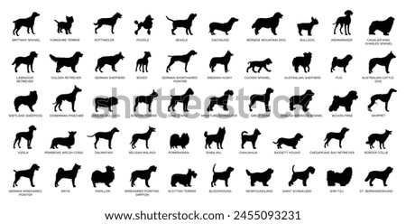 Dog breeds silhouettes set collection