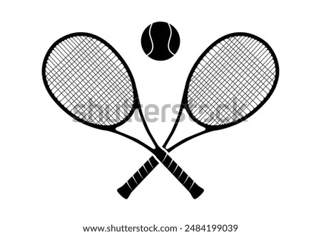 Tennis rackets with ball silhouette on white background