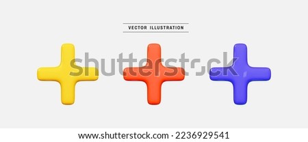 Set of plus sign 3d icon render realistic colorful design element in cartoon minimal style 