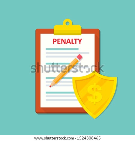 Penalty document icon with shield in a flat design. Vector illustration