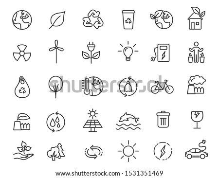 Set of linear ecology icons. Environment icons in simple design. Vector illustration