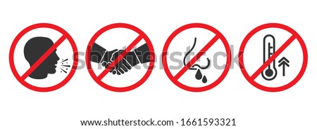 Set of prohibiting icons. No cough, no handshake, no runny nose, no fever