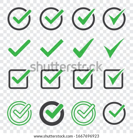 Set of check mark icon on a transparent background