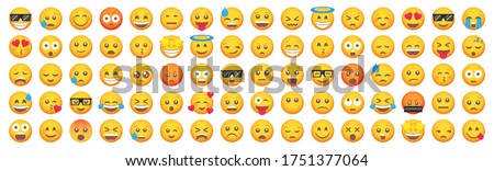Big set of emoticon smile icons. Cartoon emoji set. Vector emoticon set Imagine de stoc © 