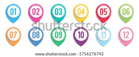 Set of number bullet point markers 1 to 12 with shadow